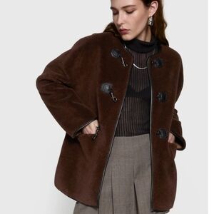 REBECCA MINKOFF Shearling Toggle Jacket – Chocolate Brown (Size L). NWT